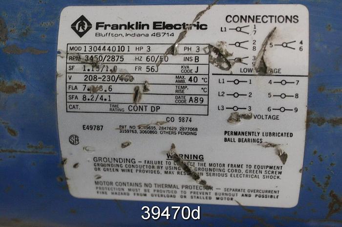 Used Goulds NPE 1-1/4x1-1/2x6 Pump, with 2 HP Motor, Cat. No 2ST13035 #39470