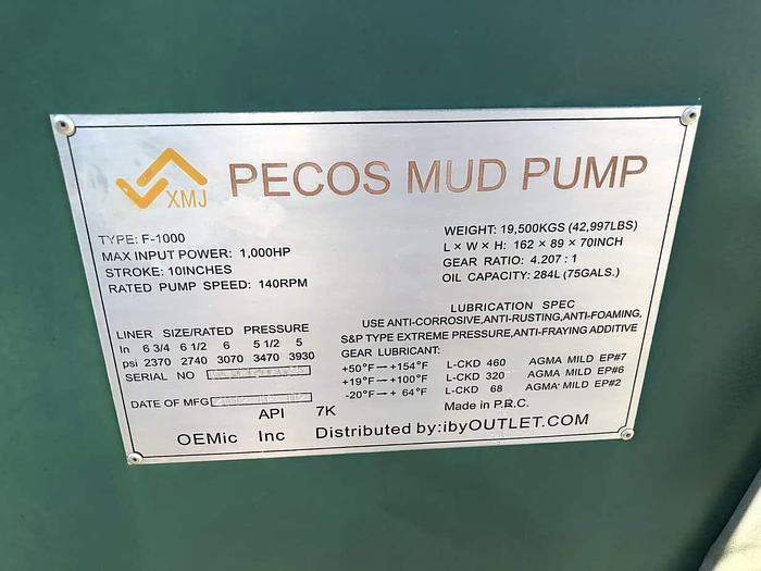 Used F-1000 PECOS Mud Pump