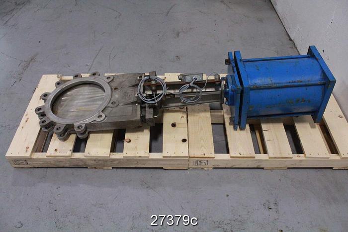 Used Fabri  14" Air Operated Knife Gate Valve, 316 Stainless Steel Body, Rubber Seat #27379