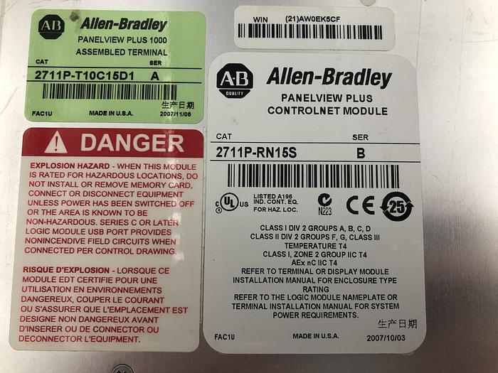 Used ALLEN BRADLEY PANELVIEW PLUS 1000 SERIES B WITH CONTROLNET MODULE