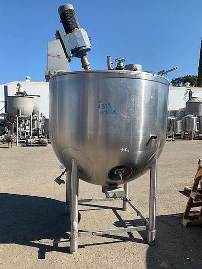 Used JC Pardo 500 Gallon Stainless Steel Jacketed Mixing Kettle with Sickle Blade Agitation