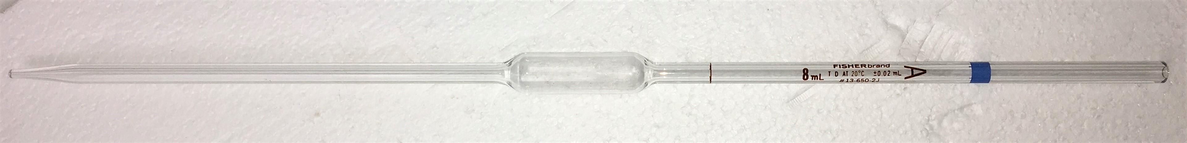 New Open Box Fisherbrand 13-650-2J Volumetric Pipet, Class A - 8mL (Pack of 8)