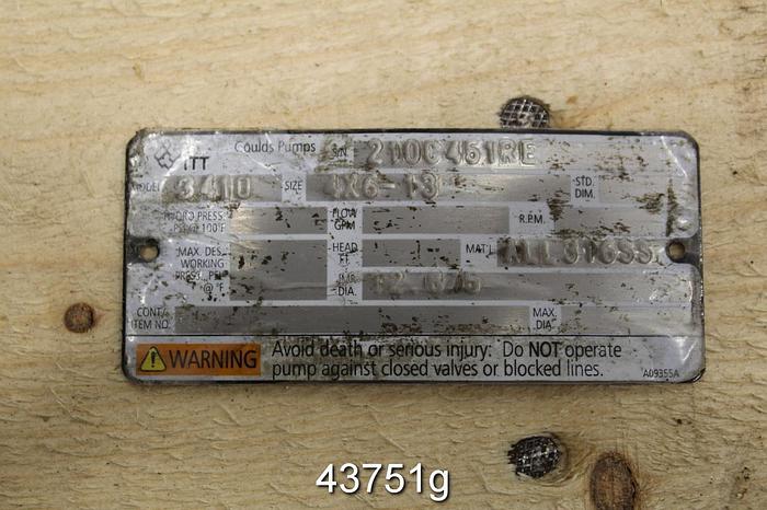 Unused Goulds 3410 4x6x13 Rotating Assembly, 5-Vane Stainless Steel Impeller #43751