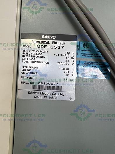 Used Sanyo  MDF-U537 Two Door Biomedical -30°C Freezer 17 Cu. Ft.  115V