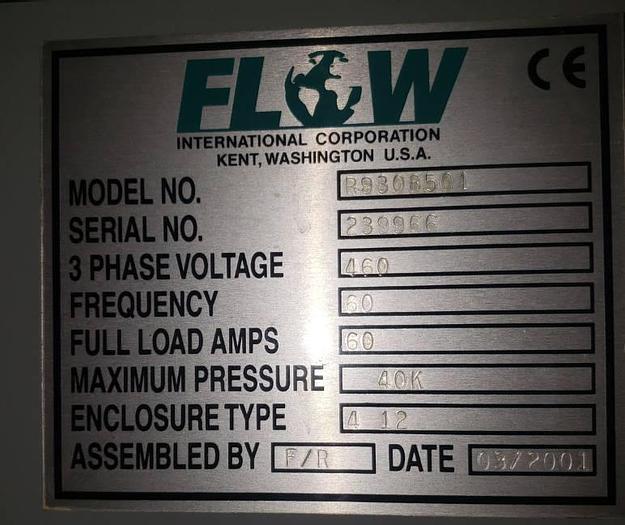 Used 2001 FLOW WATER 2'x4' CNC Waterjet Cutting System and 30HP Baldor Pump