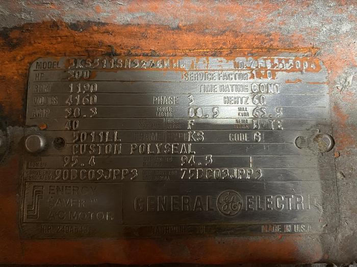 Used 300 HP GENERAL ELECTRIC MOTOR 1190 RPM