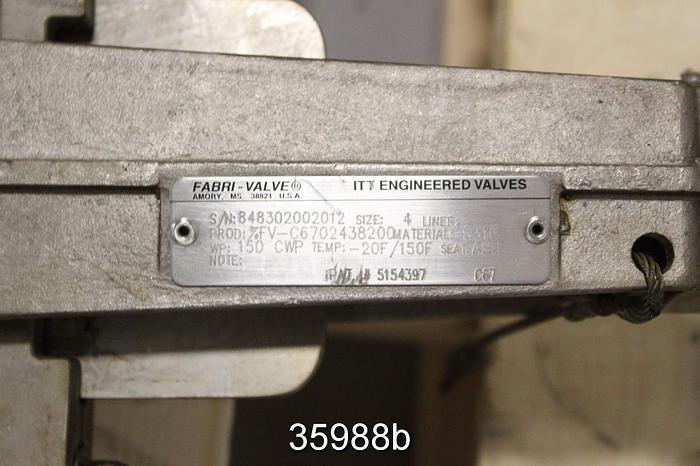 Used Fabri 4" Hand Operated Knife Gate Valve, FV-C67 #35988