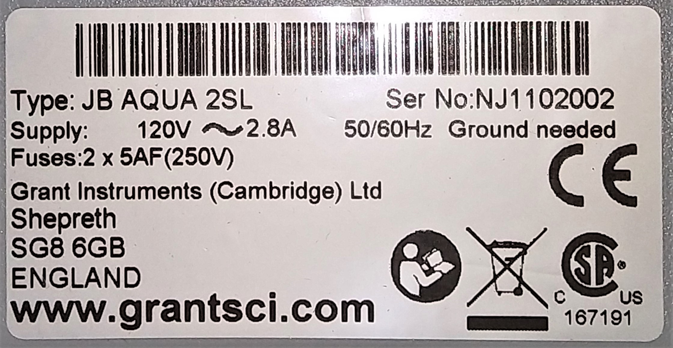 New Open Box Grant JB Aqua 2SL Plus Shallow Analog Water Bath - 2L