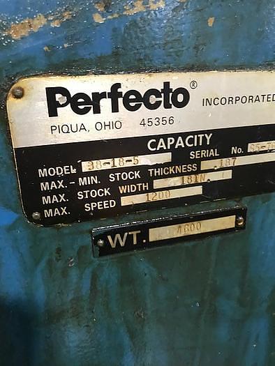 Used PERFECTO DECOILER AND STRAIGHTENER LINE 15,000 LBS X 18" X .187"