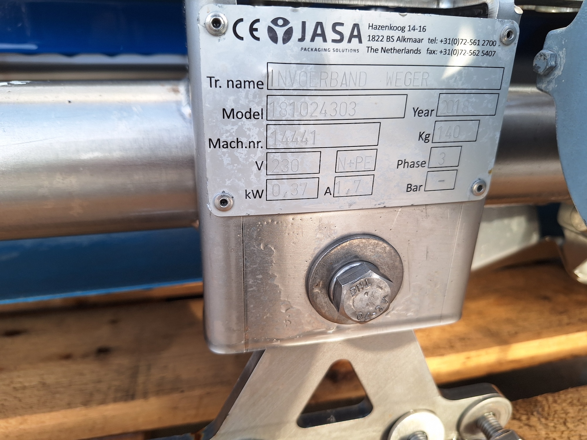 Used 2018 Jasa Feeding conveyor belt