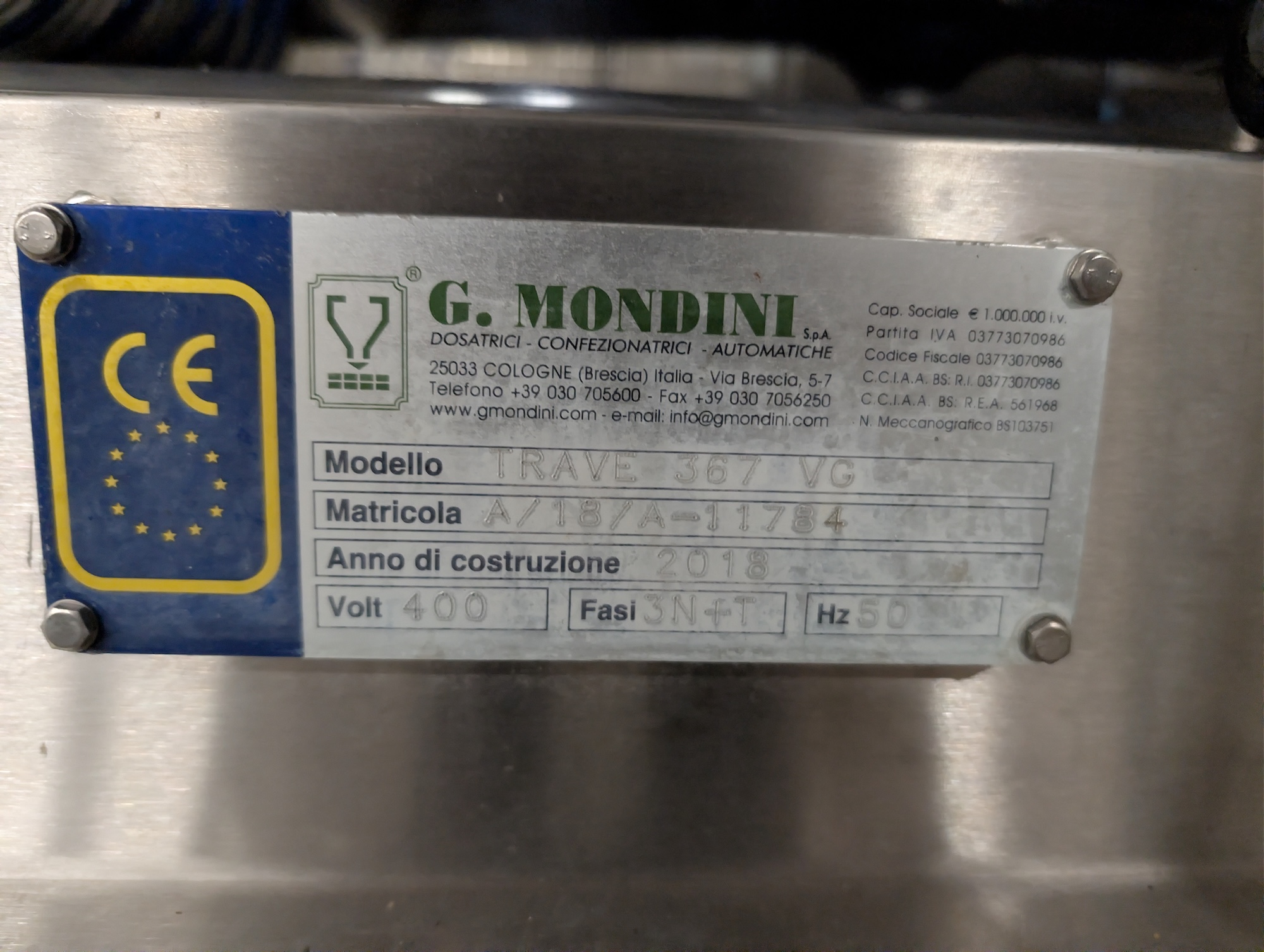 Used 2018 G. Mondini TRAVE 367 VG Traysealer