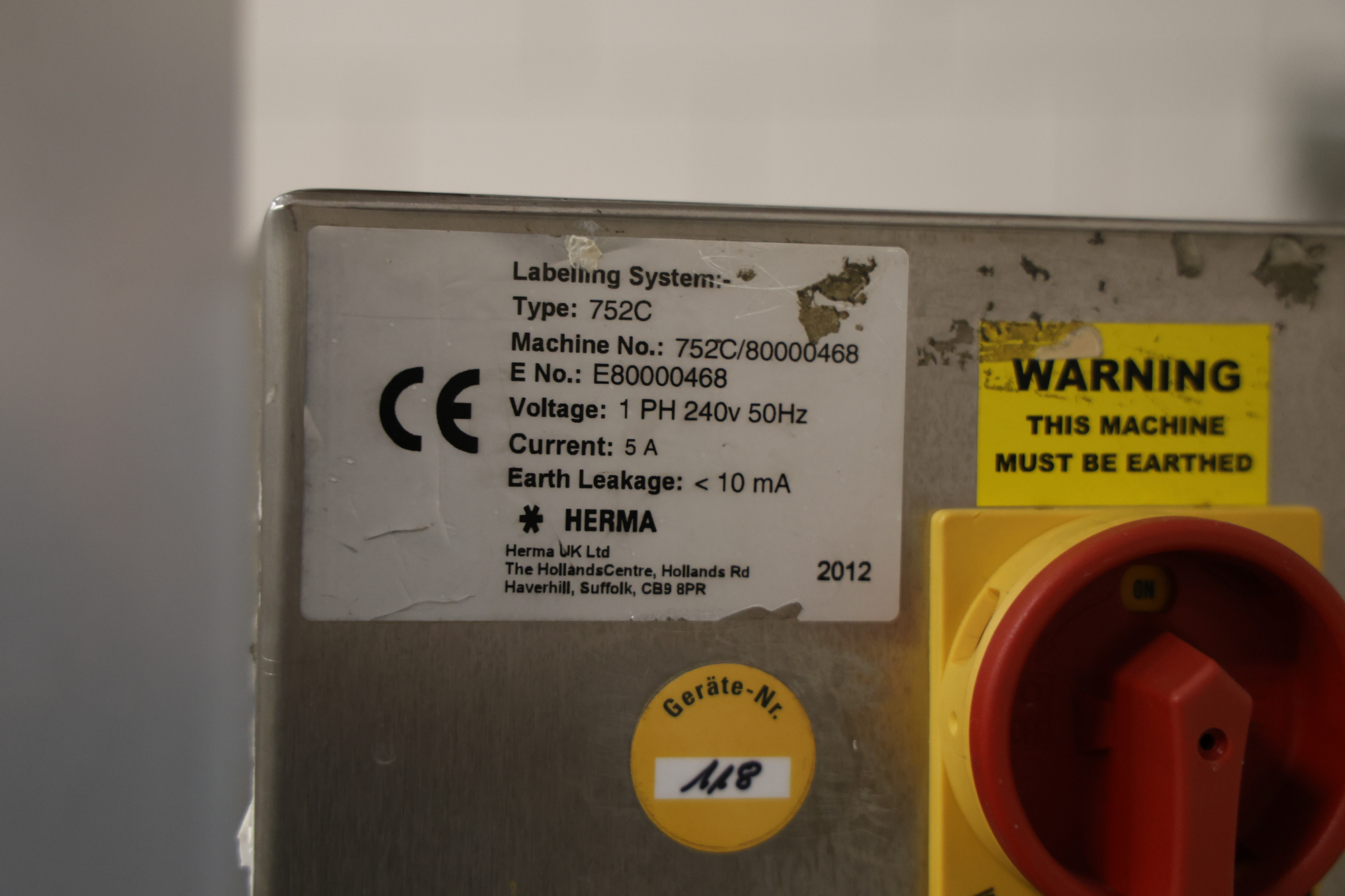 Used 2012 Herma 752C Labeling machine