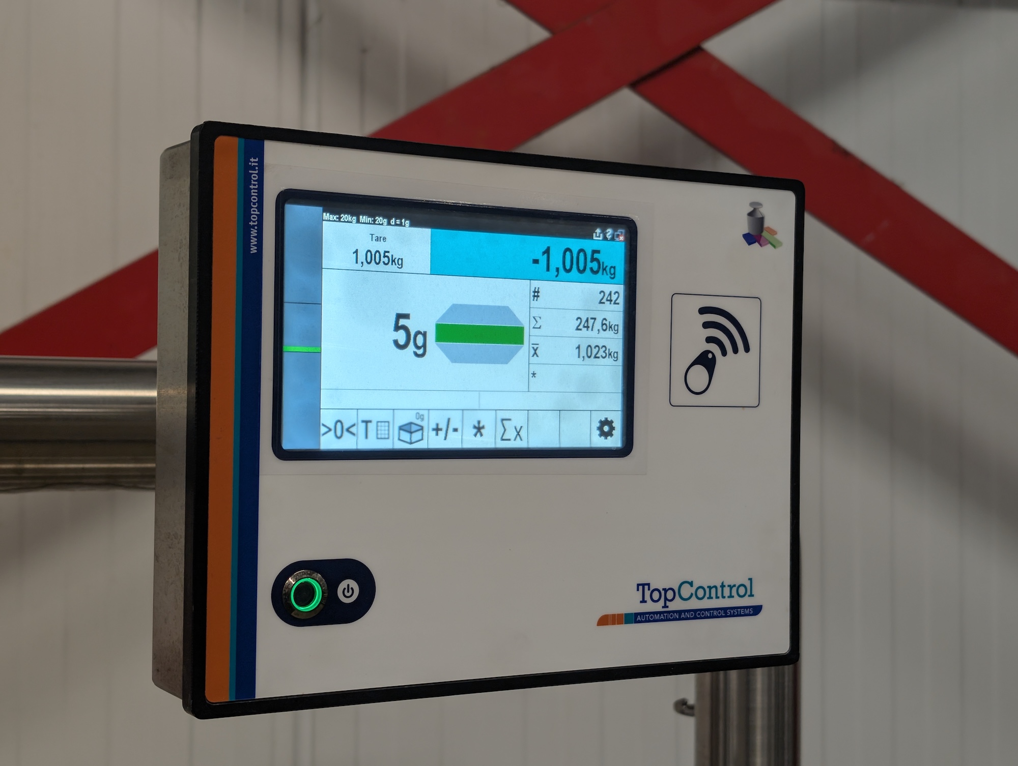 Used Top Control weighing scale with touchscreen indicator and stainless frame