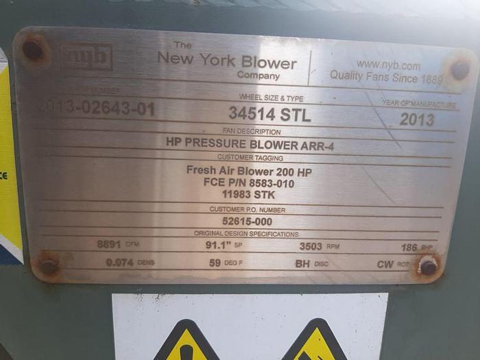 Used Blower, 200 HP, NY Blower, Mdl AF-40, 8,891 CFM, #S744373