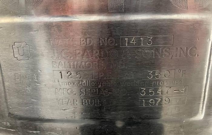 Used 150 GALLON JC PARDO DOUBLE MOTION KETTLE - S/S - JACKETED