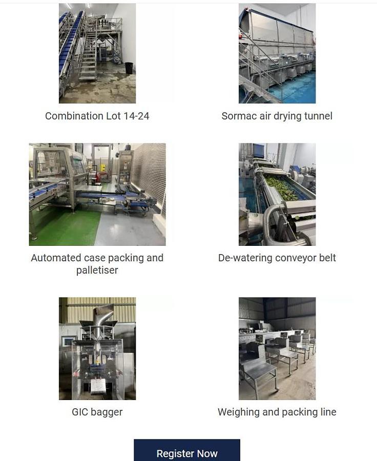 Used Auction ending 3rd July 2025 Sale of salad and vegetable packing facilities suitable for many food industries