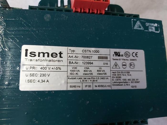 Einphasen-Steuer-Trenntransformator, 400/230V 4,34A, CSTN 1000, Ismet,  neuwertig