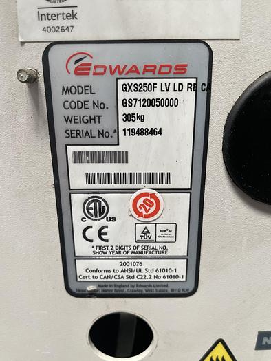 Used Edwards GXS 250 Dry Screw Vacuum Pump LV LD RE CA Model GXS250F 147 CFM