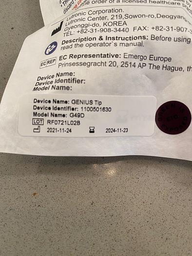 Used Lutronic Genius G49D Intelligent Care Tip ~ Brand New ~ Warranty ~ EXP 2024 ~