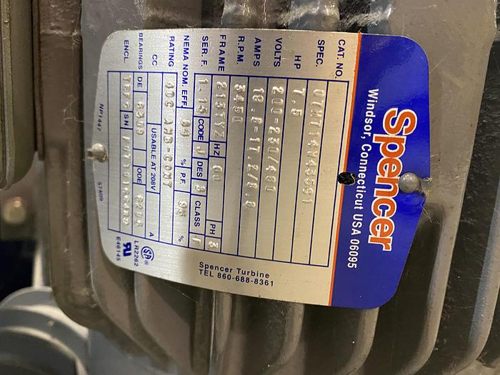 Used SPENCER FAST VAC SYS90134B 370CFM WITH 7.5HP PUMP