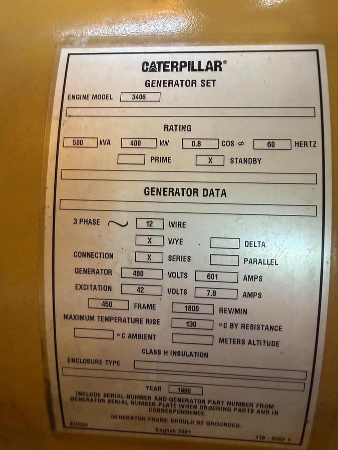 Used Caterpillar 400kW Generator Diesel 3406 Engine