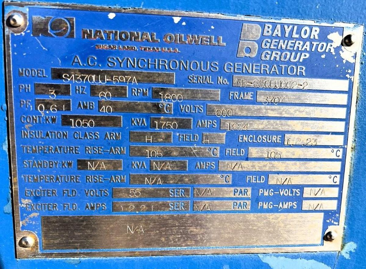 Used 1050KW MTU / BAYLOR AC Generator