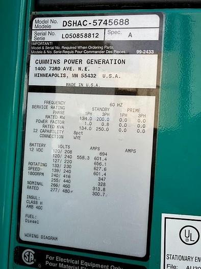 Used 2005 Cummins Onan Generator 200kW Low hours