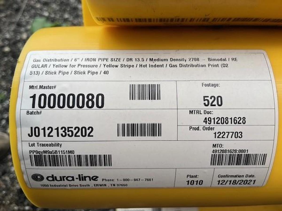 2021 dura-line 6" SDR13.5 PE2406/2708 Stick 40'