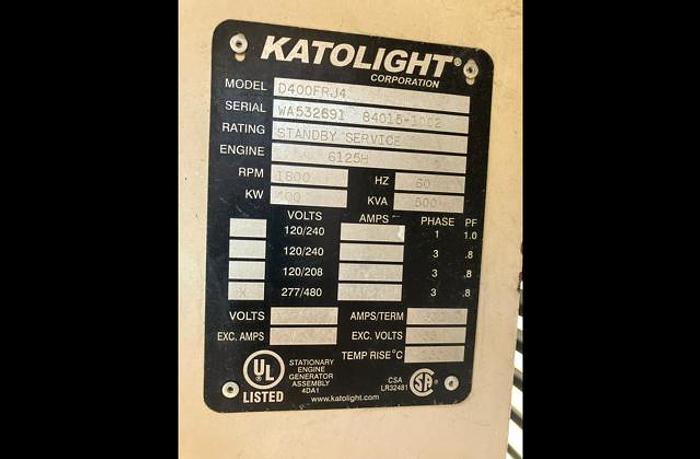 Used Katolight 400kW Generator, low hours