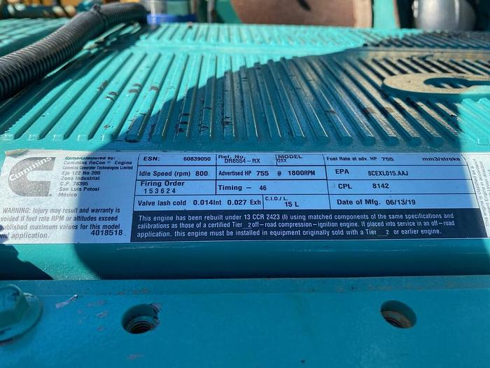 Used 2019 Cummins Qsx15 500kw