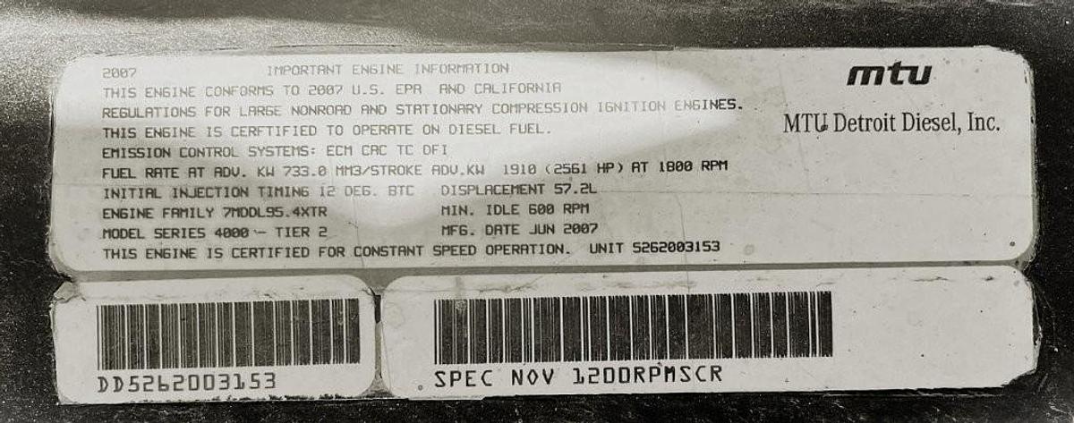 Used 1500KW MTU HYUNDAI HFC7632 Generator 