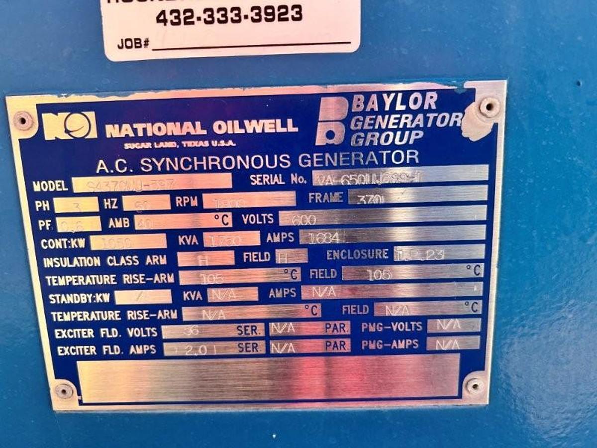 Used 1050kW MTU Detroit Baylor Generator