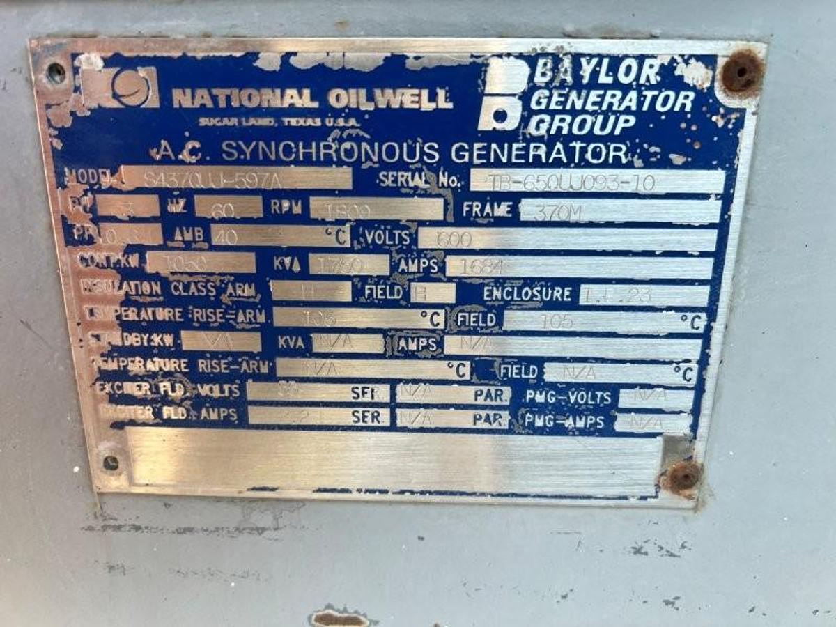 Used MTU Baylor Generator 1050kW