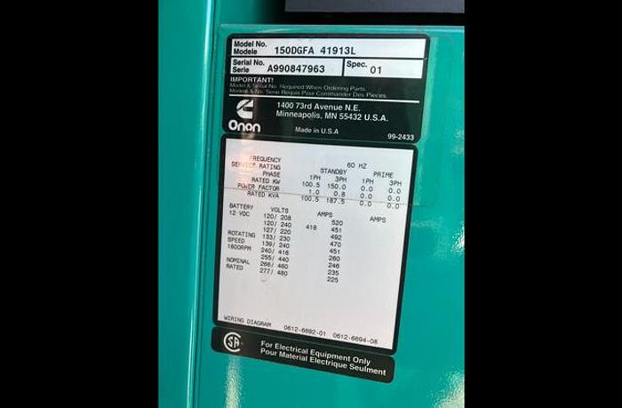 Used Cummins 150kW Generator 220 Hours