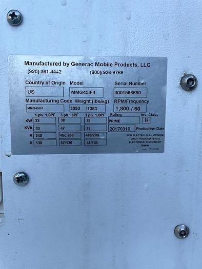 Used Generac 38kW Mobile Generator Set Tier 4 Emissions