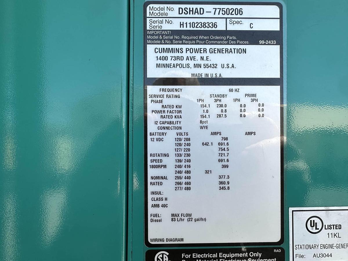 Used 2011 Cummins DSHAD 230kW Tier 4 Final