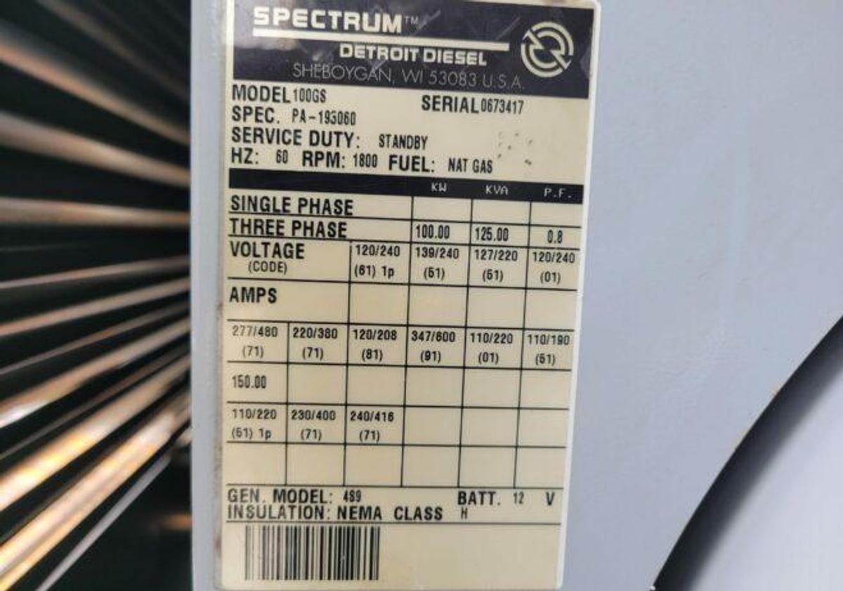 Used Detroit Diesel 100kW Natural Gas Generator GS100