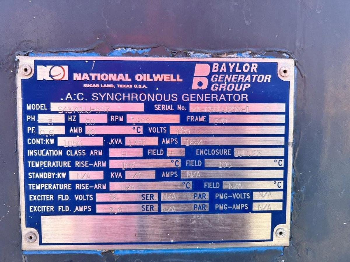 Used 50kW Detroit MTU 16V2000 Engine Baylor 1050kW AC Generator