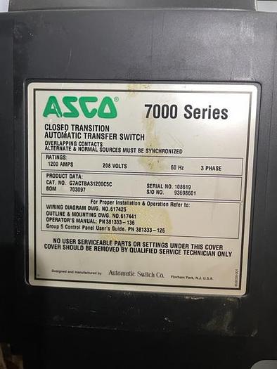 Used 1200 Amp ATS by ASCO 7000 Series