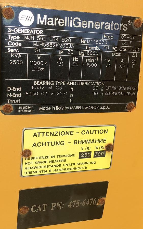 Used Generator End Marelli 2500kVA 