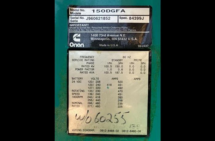Used Cummins 150kW Generator 150DGFA