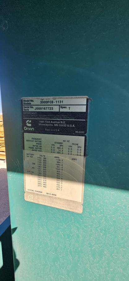 Used Cummins 300DFCB-2272 Generator 375KVA