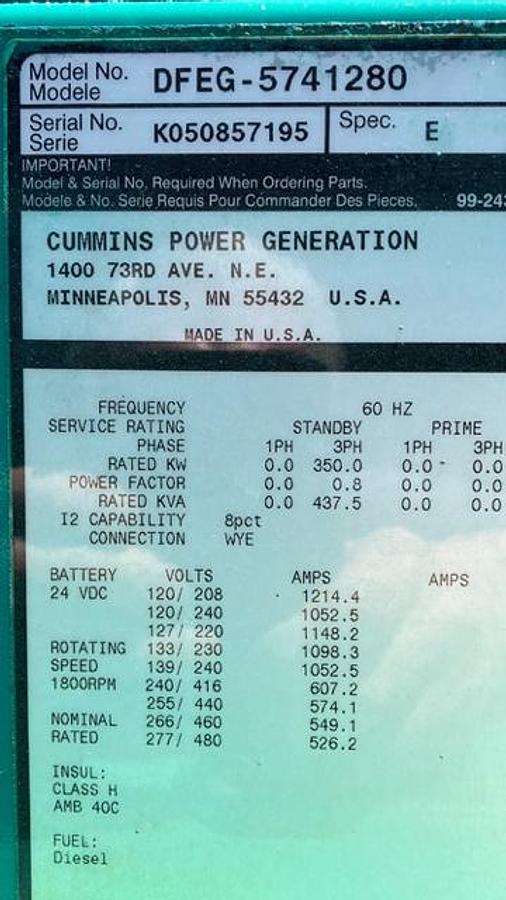 Used Cummins 2006 Generator 350kW