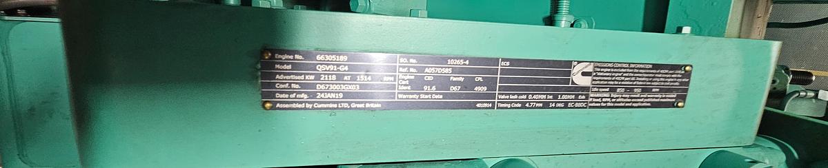 Used Cummins C2000N6CB 480V Gas Generator Set 65dBA at 23ft Enclosure