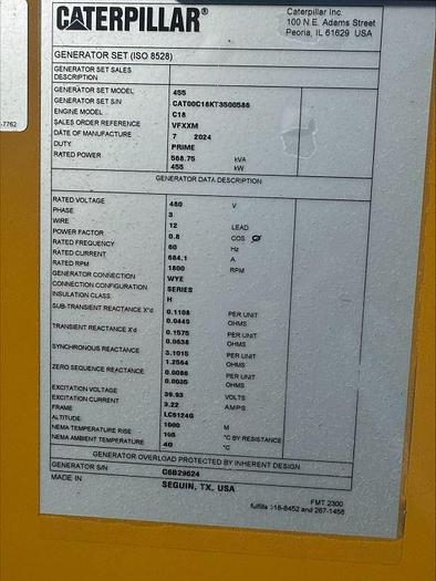 New 2024 Caterpillar C18 Generator Set Tier 4 Final