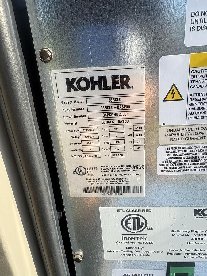 Used Kohler Generator Natural Gas 38kW with ATS