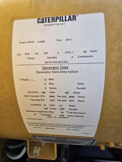 Caterpillar G3406 Skid with Generator and Cooler ( No Engine ) 170 kW