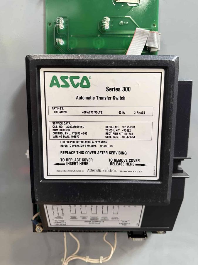 Used ASCO 800 SERIES 300 ATS Switch FEATURES 480 Volt/ 800 Amps/ Nema 1/  3 pole