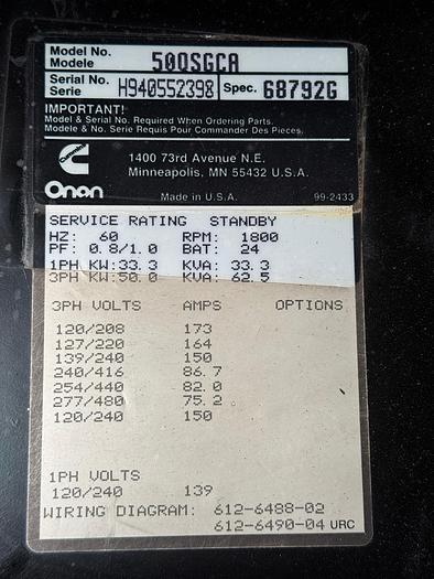 Used 1994 Cummins 50QSGCA