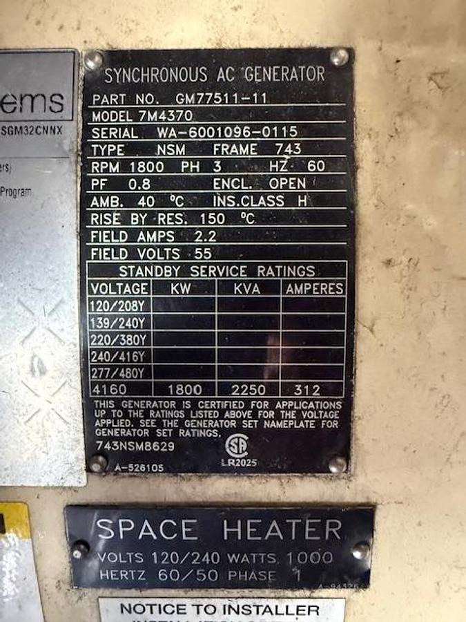 Used 2015 12V4000 MTU 8.75MW Plant 4160 Volt